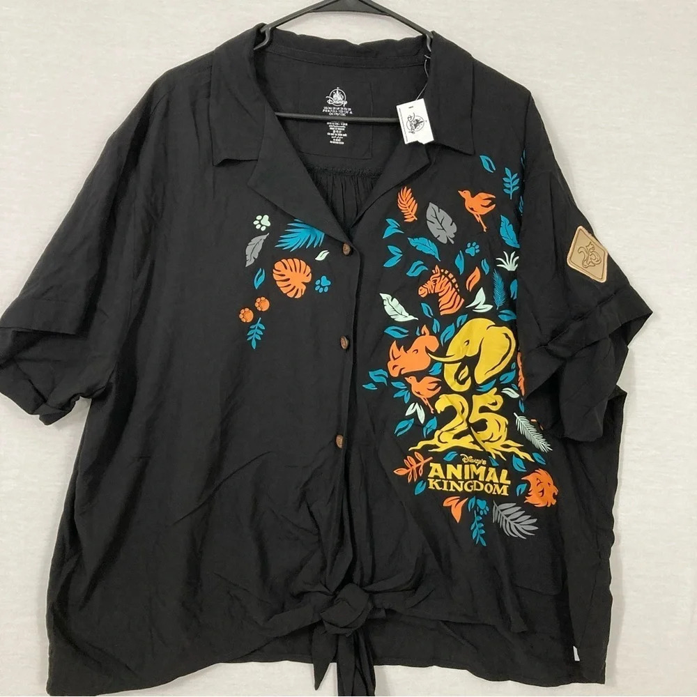 New Disney Tie Front 25th Anniversary Animal‎ Kingdom Button Down 2X